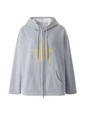 Vintage Star Patch Baggy Zip Up Hoodie- Outfit