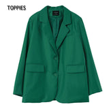 2021 New Women Two-piece Set Green Suit Set Office Lady Single Button Blazer high waist Long pants