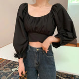 Chic Long Sleeve Women's Shirt Short Slim Slash-neck Fashion Top Female Streetwear Women's Blouse Summer New