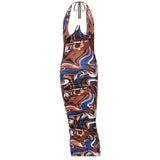 Women Fashion Summer Sleeveless Halter Printed Bodycon Pencil Midi Dress Sundress 2021 Female Clothing