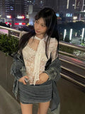Fairy Sexy Crochet Grunge Blouse Women Pleated Slim Irregular Top Shirt Y2k Aesthetic All Mtach Blusas Streetwear De