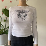 Indie Fairy Grunge Crop Top 90s Vintage Graphic Print Long Sleeve Women Crop Top Harajuku Autumn Spring Female Tees