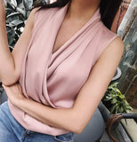 Spring Women Deep V-Neck Shirt Pure Color Tops Female Rayon Sleeveless Elegant Office Lady