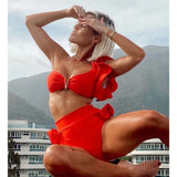 Women Floral 2021 Push-Up Padded Bra Ruffles Bandage Bikini Set Swimsuit Swimwear Bathing Suit Beachwear