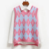 Vest Vangull Argyle Fashion Women Casual Korean Pullover Elasticity Sweater Spring Autumn Sleeveless V-Neck Tank
