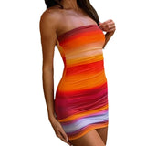 Zingj Women's Wear 2024 Summer Rainbow Print Sexy, Pleated