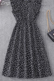 Women Summer Polka Dot Chiffon Dress Short Sleeve Party Sweet Slim A-Line Casual Elastic Waist Elegant Midi Dresses Robe