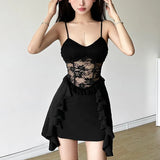 Zingj Summer New Women's Dress Fresh And Sweet Lace Hollow Out To Receive Purse Hip Pure Color Dress-Outfit