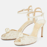 Temperament Fish Mouth Jc High-Heeled Sandals Pure Color Lace Sweet Pearl Toe High-Heeled Sandals Direct