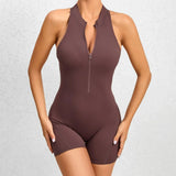 Hollow Backless Scrunch Butt Sport Jumpsuit Short Woman One Piece Gym Outfit Sleeveless Zipper Fitness Overalls Yoga