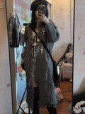 Punk Gothic Cardigan Women Vintage Grunge Loose Ripped Sweaters Cross Knitted Coat Y2k Streetwear Harajuku