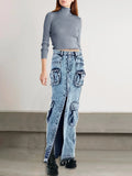 Zingj Design Sense A Skirt Spring 2024 New Fashion Temperament Splicing Tooling Pocket Skirt