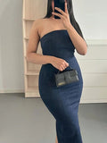Off Shoulder Denim Dress Woman Blue Corset Long Dress Women Midi Bodycon Dresses For Women 2023 Elegant Party