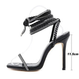 Zingj New Women's Shoes High Heel Winding Straps Sandals Diamond Slippers Large