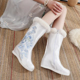 Zingj Boots Women's Boots Winter Clip Cotton And Wool Embroidered Flower Cloth Boots Flowers Embroidered Shoes Inside The National Wind Heighten Shoes Cloth