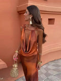 Tie-dye Print Swinging Neck Halter Dress Women Sexy Backless Seeveless Slim Maxi Robe New Female Chic Party Prom