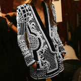 Zingj Small Suit 2024 New Fashion V-Neck Nail Bead Print Long Sleeve High-End Sense Suit Jacket