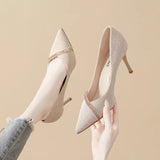 New High-Heeled Student Etiquette Shoes Women Spring And Summer Black Fine Heel Pointed Light Face Professional