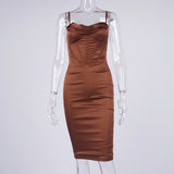 High Quality Satin Spaghetti Strap Bodycon Dress For Women Summer Sleeveless Backless Double Layer Party Club