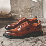 Zingj Men's Shoes Spring New Low Top Leather Pointed Men's Business Leather Shoes Men's British Leather Shoes