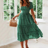 Vintage Vintage Print Puff Sleeve summer Beach sweet dresses Casual Square collar floral maxi long dress 2020