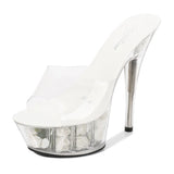 Zingj Hate Day High Nightclub Super High Heels Slippers Women's Shoes Runway Show Pole Dancing Shoes Crystal Bottom Waterproof