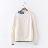 Autumn Winter Knitted Pullover Sweater Women Long Sleeve Spliced V Neck Sweater Pink White Blue Red