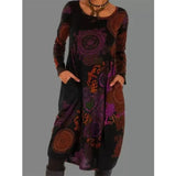 Polyester Fiber Women's Print Dress Long