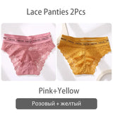 2PCS/Set Lace Women's Panties Sexy Transparent Middle Waist Panties For Women Hollow Out Lingerie Female Pantys