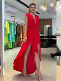 Zingj Summer New Big Deep V Collar Royal Sister Sleeveless Double Layer