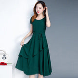 Women's Solid Color Summer Slim Swing Dress Crew Neck Elegant Office Versatile Slim Women Dresses