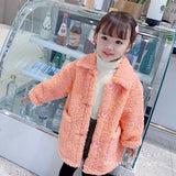 New Children Lambswool Coat Baby Turndown Collar Thicken Warm Jacket Girls Long Overcoat Winter Kids girls Casual
