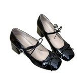 Wind Square Shallow Bow Bow Small Leather Shoes Women's Net Red Explosive Fashion Temperament Trend Coarse Heel Increase Single