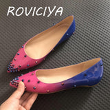 Flat Women Shoes Classics Pointed Toe Shoes Fashion Women Party Wedding Gradation Color Rose Pink Blue MD036