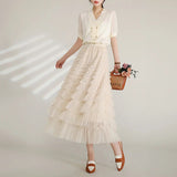 Solid Color Cake Long Skirt Mesh Puffy Women Sexy Korean Floor Length Party Skirts Loose Elastic Female Ball Gown