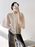 Folds 2025 Slim Slim Sleeve Coat Loose Temperament Folded Zipper Short-Sleeved T-Shirt