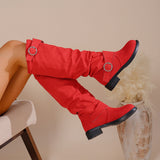 Large Women's Shoes Folded Women's Boots Belt Buckle But Knee Pile Boots Coarse And Fashion