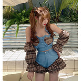 Sweet Suit Suspenders Hot Pants Two-Piece Women Summer Hot Girl Sexy Ruffled Halter Top + High Waist Shorts