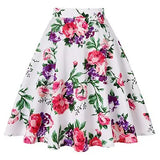 Women Midi Pleated Skirts Vintage 50s 60s Flower Printed Summer Ball Gown High Waist Audrey Hepburn Retro Swing Skater