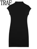 Short Knitted Dresses For Women 2023 Sleeveless Mini Dress Woman High Neck Bodycon Dress Women Sexy Elegant Party