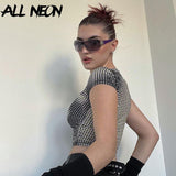 Cyber Y2K Aesthetics Dots Print Baby Tees Retro Grunge Punk O-neck Short Sleeve Black T-shirts E-girl Streetwear