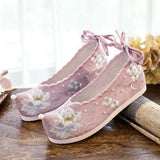 Zingj Shoes Hanfu Shoes Single Shoes / Cotton Shoes Blue Wave Ancient Costume Lotus Embroidered Cloth Shoes Girl Head