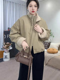 Short Plus Wool Lamb Coat Female Autumn And Winter New 2024 Korean Version Popular Small Thick Warm Jacket-Outfit