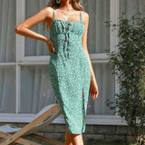 New Spring And Summer Floral Dress Open Back Split Sexy Suspender Hip Wrap Dress Holiday Leisure Beach Street