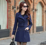 Plus Size Women Wool Blend Warm Medium Long Trench Coat Spring Winter Female Slim Double Breasted Belt Woolen