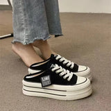 Zingj Half Slippers Female Summer Outside Wear 2023 New Women's No Heel Lazy Canvas Shoes Platform Casual