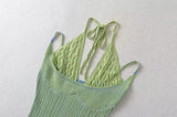 Two Tone Ribbed Halter Double Strap Top-Outfit