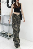 Street Camouflage Army Green Cargo Pants Straight Loose Vintage Hip Hop High Waist Trousers Y2k Wide Leg