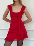 Chiffon Tie-Up Strap Mini Dress- Outfit