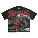 New Skull Print Mode Short-Sleeved Round-Collar Street Wash Hip-Hop Fashion Brand Retro Loose